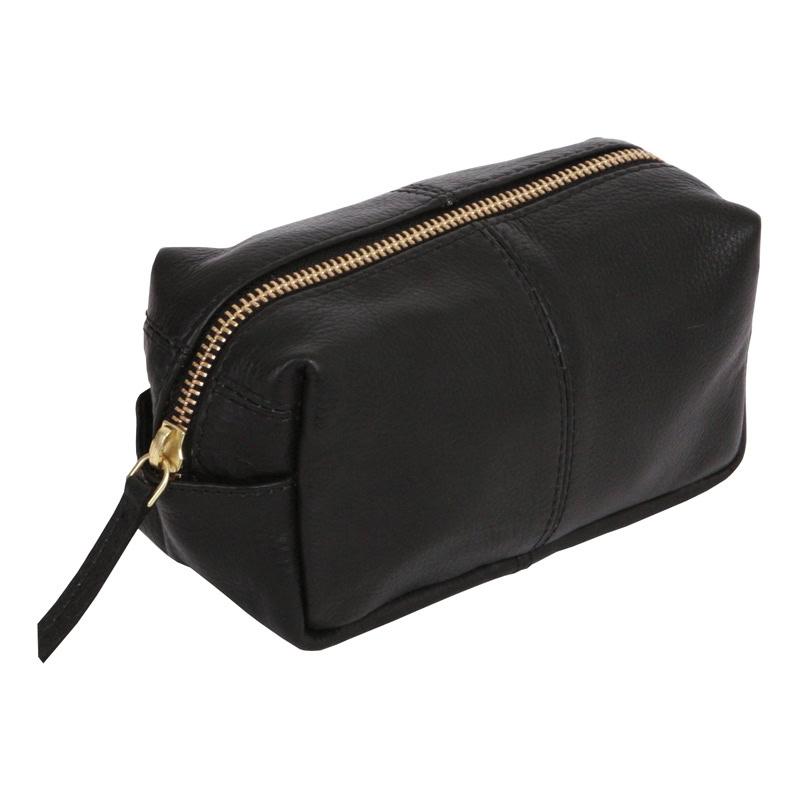 Ørskov Vintage Toilettaske Læder Lille - Sort m. hvide syninger Sort m. hvide syninger