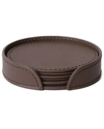 Ørskov Rund Læder Glasbrik 6 stk - Elefant m. elefant syninger Elefant m. elefant syninger