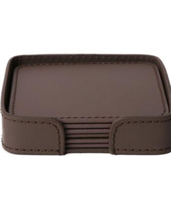 Ørskov Firkantet Læder Glasbrik 6 stk. - Elefant m. elefant syninger Elefant m. elefant syninger