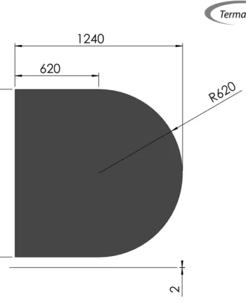 Gulvplade halvrund i stål -  124 x 124 cm Sort