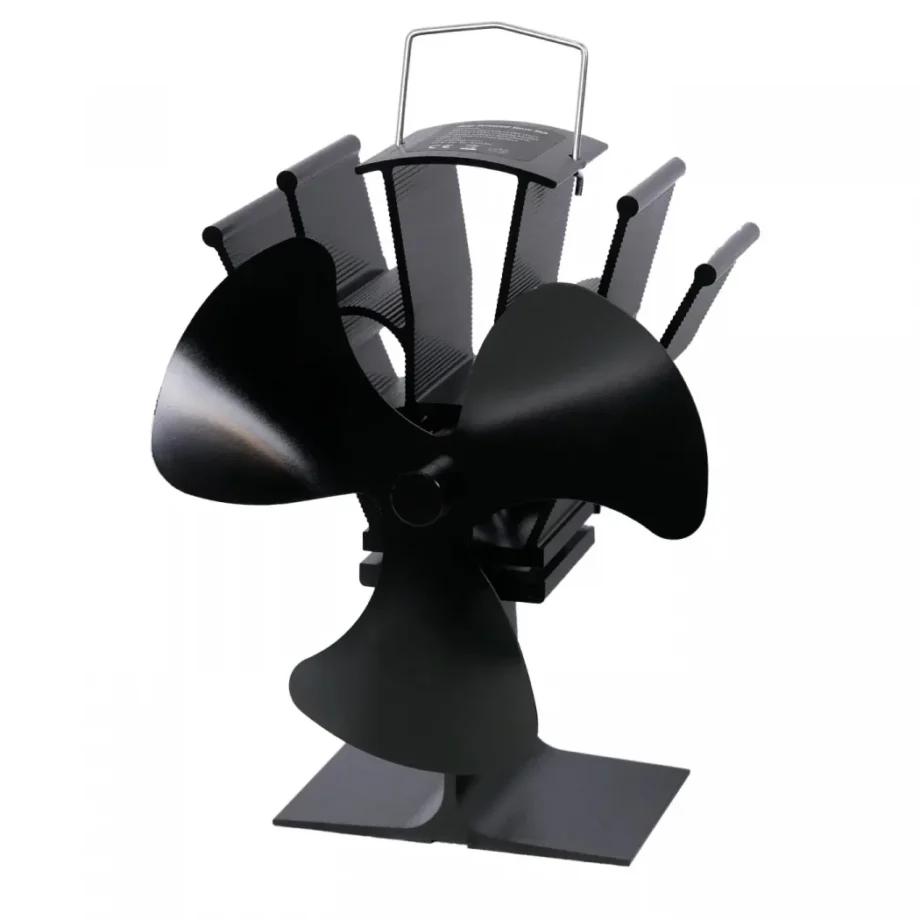 Sort varmedrevet pejseventilator  -  3 blade Sort