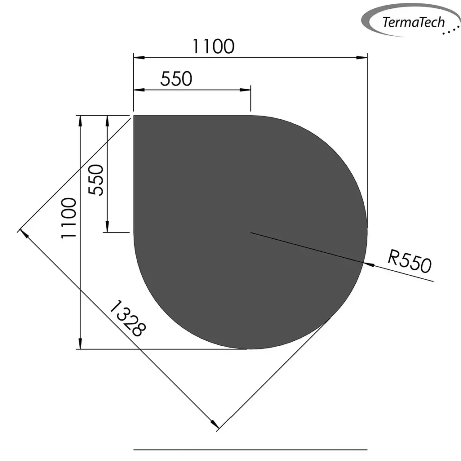 Dråbeformet gulvplade i Stål til Biopejse - 110 x 110 cm Sort