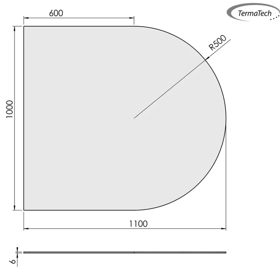 Halvrund gulvplade i glas - 100 x 110 cm Glas