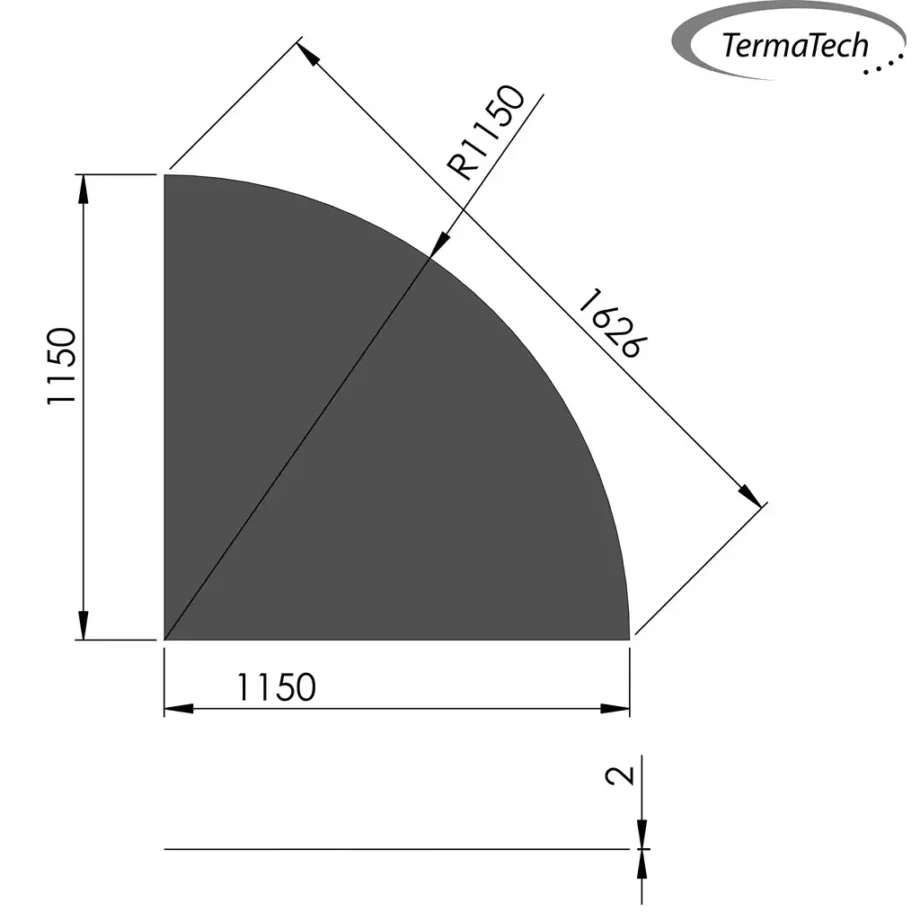 1/4 cirkel gulvplade i stål - 115 x 115 cm Sort