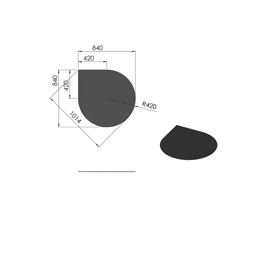 Dråbeformet gulvplade i stål - 84 x 84 x 0,2 cm Sort